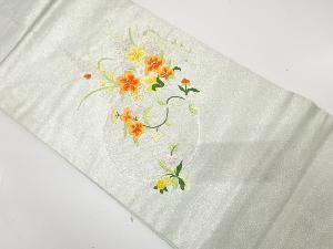 洋花模様　刺繍　名古屋帯